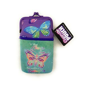 Butterfly Design Neoprene Cigarette Pouch with Snap Clasp Closure